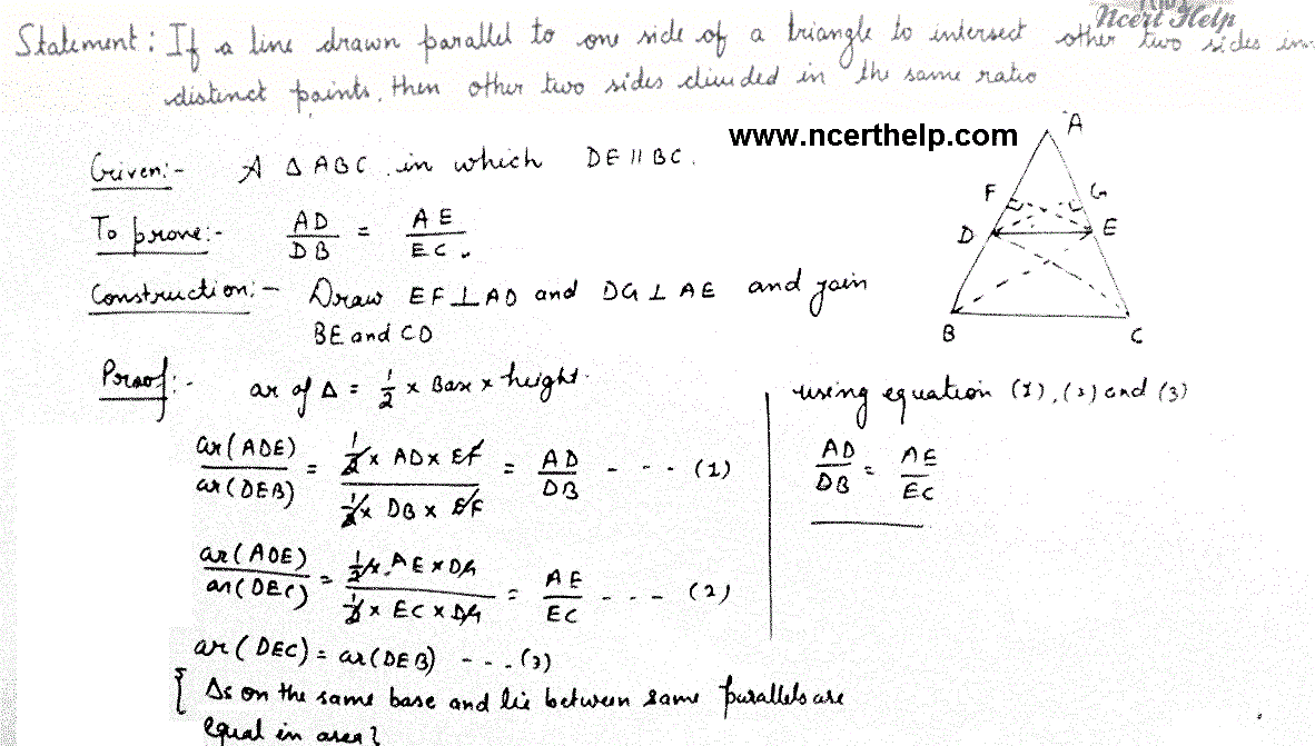Basic Proportionality Theorem Theorems Chapter 6 Maths Class 10 3166